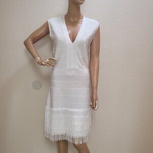 VENUS STRETCH KNIT SHEATH DRESS FLAPPER STYLE FRINGED HEM FITTED sz 10